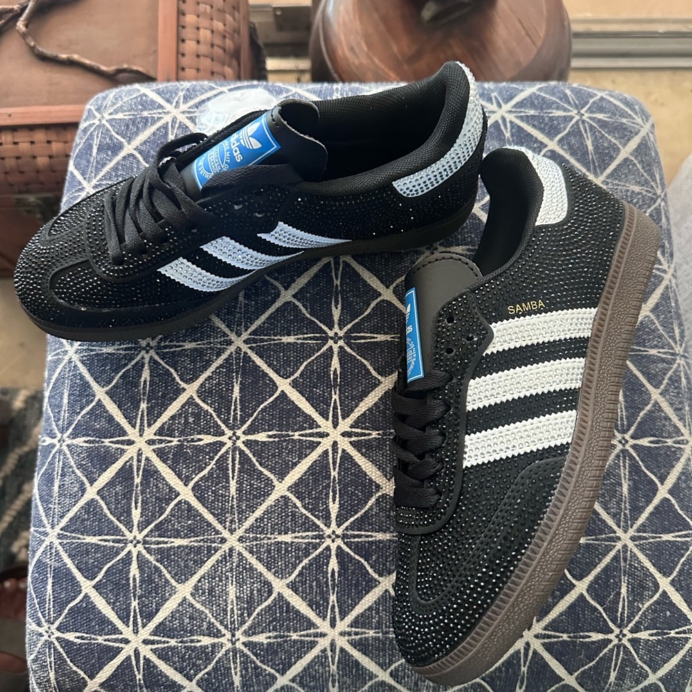 Adidas Custom Samba/Black Blinged Out/Size 6.5 (Brand new/never worn)